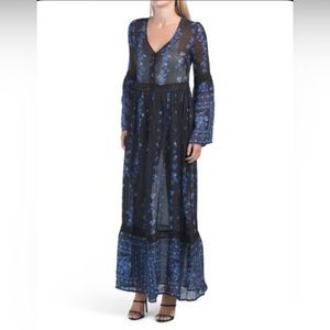 BOG collective blue floral bohemian style kimono lace dress